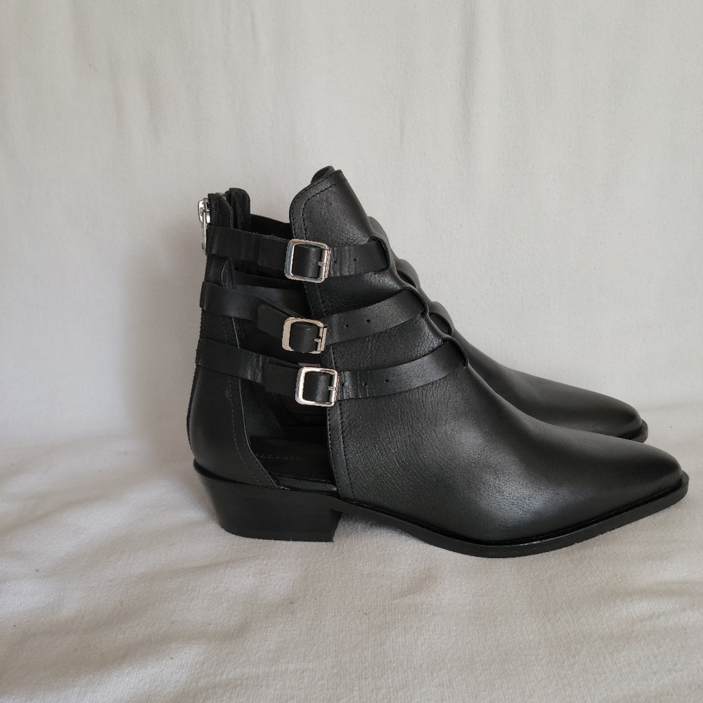 All Saints Naomi Cutout black leather bootie